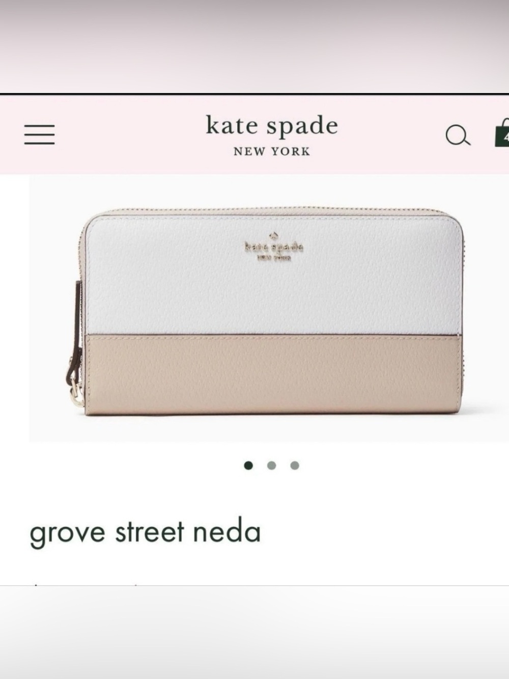 NWT Kate Spade Neda Grove Street Mauve Cream Wallet $189